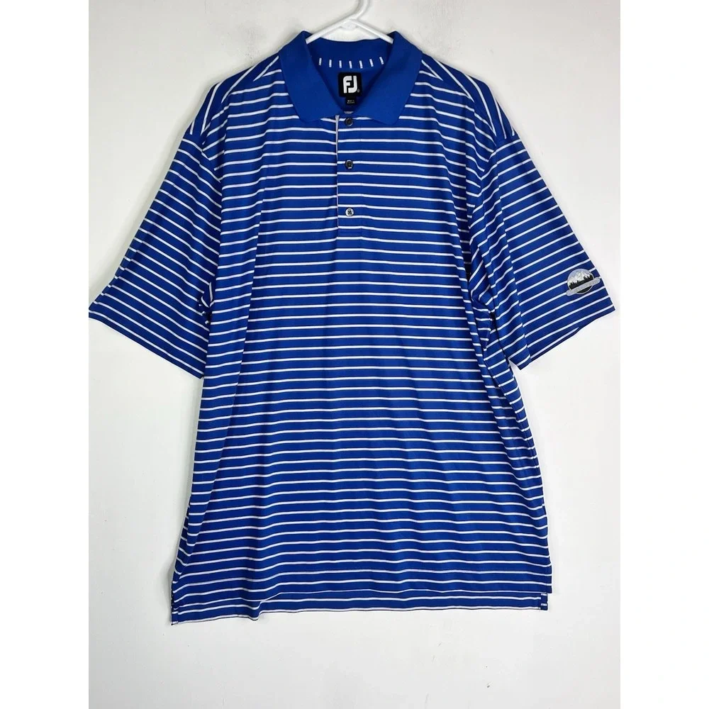 FootJoy Polo Shirt Mens XL Blue Striped Golf FJ Performance‎ Stretch Teton Pines